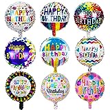 Wishstar Folienballon Happy Birthday 9 Stücke，Geburtstagsballondekoration mit Buntem Muster，Runde Geburtstags Folienballons，Luftballons für Geburtstagsfeier Dekoration