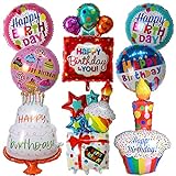 MEZHEN Geburtstag Folienballon Happy Birthday Luftballons Folien Geburtstagskuchen Ballons Geschenk Luftballons Runde Happy Birthday Ballons für Kindergeburtstag Deko