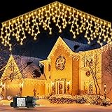 GYLEFY Eisregen Lichterkette Außen, 10M 400 LED Anschließbar Lichterkette Außen, Weihnachtsbeleuchtung Außen IP65 Wasserdicht Timer, 8Modi Lichterkette für Weihnachtsdeko Aussen Innen- Warmweiß