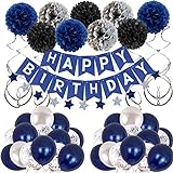 Youerls Geburtstagsdeko Mann Marineblau Deko Geburtstag für Männer Happy Birthday Deko Luftballon Banner mit Stern Wimpel Party Deko Geburtstag für Mädchen Junge Frauen 18. 21. 30. 40.50.60.